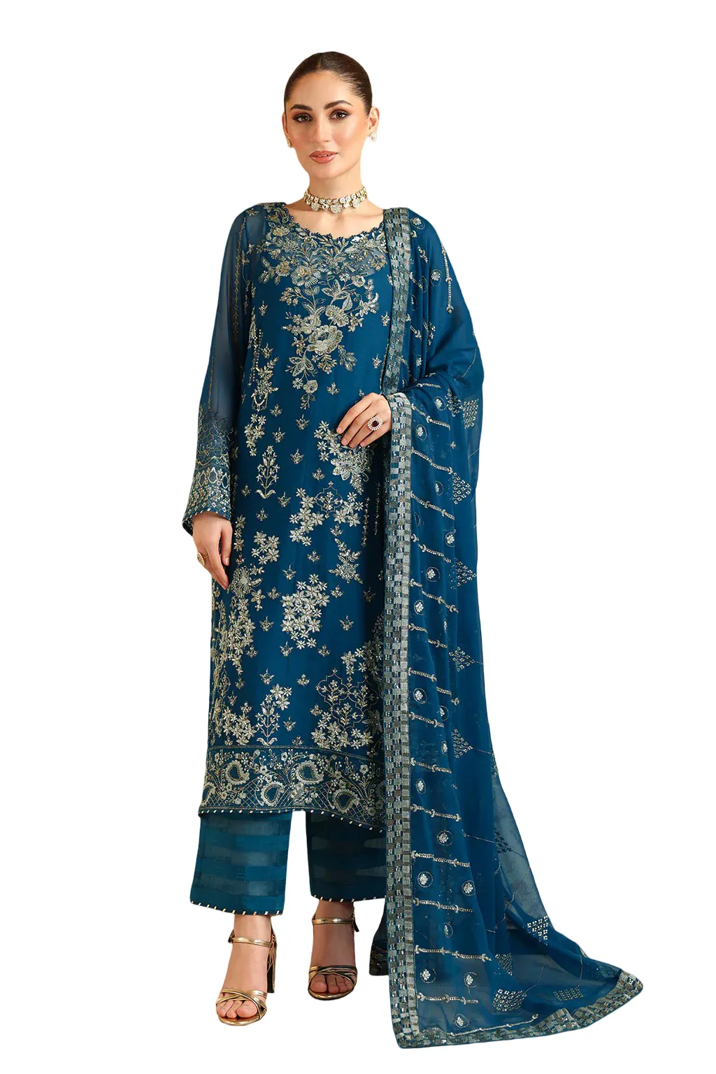 Sonehri Blue Chiffon